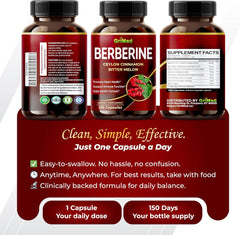 GriMed Berberine Supplement 9,500mg with Ceylon Cinnamon Bitter Melon Supports Healthy Immune System - Made in The USA