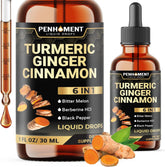 6in1 Liquid Turmeric Ceylon Cinnamon Berberine Ginger Bitter Melon & Black Pepper – Turmeric Supplement Drops for Digestive Health & Mobility – 1 FL OZ – 60 Servings