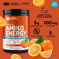 Optimum Nutrition (ON) Amino Energy Plus Electrolytes Powder - Pre Workout, Bcaas, Amino Acids, Keto Friendly, Anytime Energy Powder - Tangerine Wave, 285 G , 30 Servings